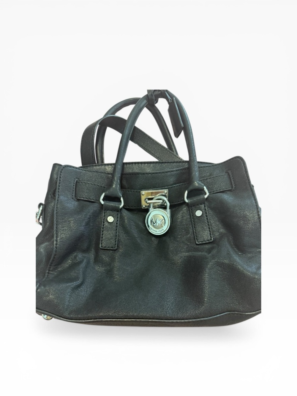 Michael Kors Black Leather Satchel with Padlock Detail